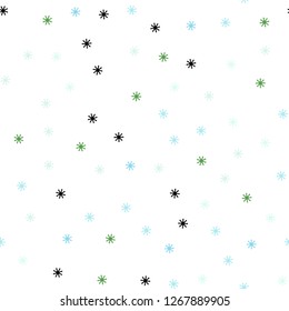 Light Blue, Green vector seamless background with xmas snowflakes. Colorful snowflakes with gradient on abstract background. Design for textile, fabric, wallpapers.