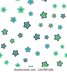 Light Blue, Green vector seamless layout with bright stars. Shining colored illustration with stars. Design for textile, fabric, wallpapers.
