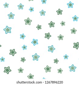 Light Blue, Green vector seamless texture with beautiful stars. Stars on blurred abstract background with gradient. Design for wallpaper, fabric makers.