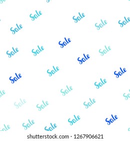 Light Blue, Green vector seamless cover with symbols of sales. Colored words of sales with gradient on white background. Pattern for ads, posters, banners of sales.