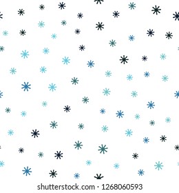 Light Blue, Green vector seamless layout with bright snowflakes. Modern geometrical abstract illustration with snowflakes. Pattern for trendy fabric, wallpapers.