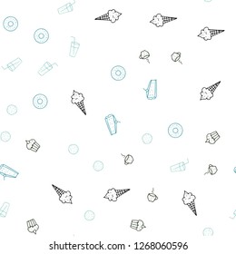 Light Blue, Green vector seamless template with organic meal. Blurred decorative design of snacks in doodle style. Pattern for ads of breakfast, lunch, dinner.