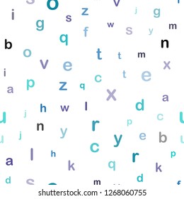 Light Blue, Green vector seamless template with isolated letters. Shining illustration with ABC symbols on abstract template. Texture for window blinds, curtains.