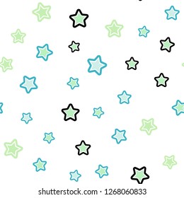 Light Blue, Green vector seamless layout with bright stars. Modern geometrical abstract illustration with stars. Pattern for design of fabric, wallpapers.