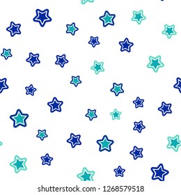 Light Blue, Green vector seamless template with sky stars. Decorative shining illustration with stars on abstract template. Pattern for design of fabric, wallpapers.