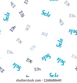 Light Blue, Green vector seamless background with 30, 40, 50 % signs of sales. Illustration with signs of sales on abstract template. Pattern for ads, posters, banners of sales.