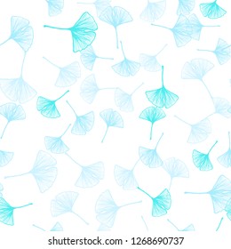 Light Blue, Green vector seamless doodle pattern with leaves. Blurred decorative design in Indian style with leaves. Texture for window blinds, curtains.
