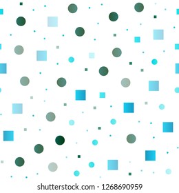 Light Blue, Green vector seamless backdrop with dots, spots, cubes. Glitter abstract illustration with cubes, circles. Pattern for design of window blinds, curtains.