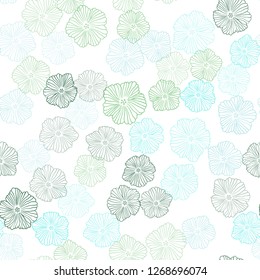 Light Blue, Green vector seamless doodle template with flowers. Colorful illustration with flowers in doodle style. Design for wallpaper, fabric makers.