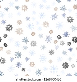 Light Blue, Green vector seamless background with xmas snowflakes. Shining colored illustration with snow in christmas style. Design for textile, fabric, wallpapers.