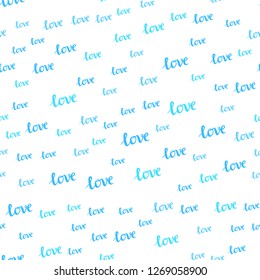 Light Blue, Green vector seamless template with text LOVE YOU. Illustration with colorful phrase LOVE YOU in romantic style. Pattern for trendy fabric, wallpapers.