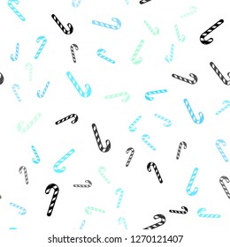 Light Blue, Green vector seamless background with sweet xmas lollipops.