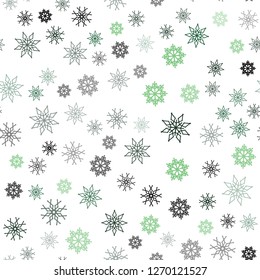 Light Blue, Green vector seamless texture with colored snowflakes. Snow on blurred abstract background with gradient. Trendy design for wallpaper, fabric makers.