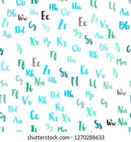 Light Blue, Green vector seamless pattern with ABC symbols. Shining colorful illustration with isolated letters. Design for wallpaper, fabric makers.