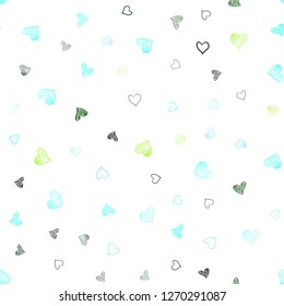 Light Blue, Green vector seamless pattern with colorful hearts. Hearts on blurred abstract background with colorful gradient. Pattern for marriage gifts, congratulations.