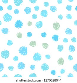 Light Blue, Green vector seamless abstract pattern with leaves. leaves on blurred abstract background with gradient. Template for business cards, websites.