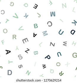 Light Blue, Green vector seamless background with signs of alphabet. Shining colorful illustration with isolated letters. Pattern for design of fabric, wallpapers.