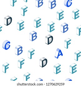 Light Blue, Green vector seamless template with 3D isolated letters. Colorful 3D alphabet signs with gradient on white background. Pattern for design of fabric, wallpapers.