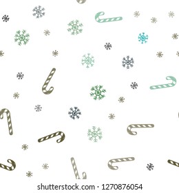 Light Blue, Green vector seamless template with sweet christmas sticks.