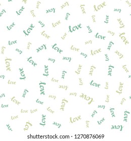 Light Blue, Green vector seamless background with words of love. Decorative design in doodle style with text LOVE YOU. Design for wallpaper, fabric makers.