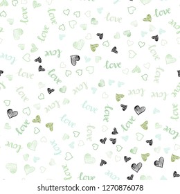 Light Blue, Green vector seamless cover with quote LOVE YOU, hearts. Colorful illustration with quote LOVE YOU, hearts. Pattern for design of fabric, wallpapers.