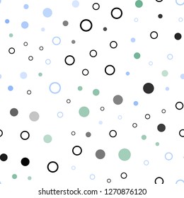 Light Blue, Green vector seamless texture with disks. Blurred decorative design in abstract style with bubbles. Pattern for trendy fabric, wallpapers.