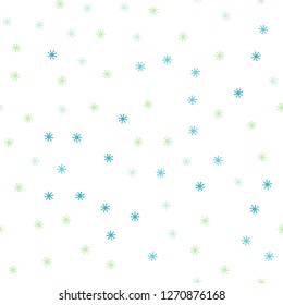 Light Blue, Green vector seamless background with xmas snowflakes. Modern geometrical abstract illustration with snowflakes. Pattern for trendy fabric, wallpapers.