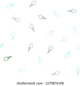 Light Blue, Green vector seamless layout with ice-cream set. Beautiful colorful illustration with ice-cream cones. Pattern for ads of breakfast, lunch, dinner.