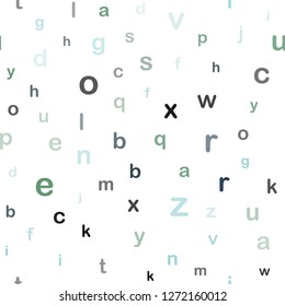 Light Blue, Green vector seamless pattern with ABC symbols. Colored alphabet signs with gradient on white background. Template for business cards, websites.