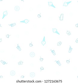 Light Blue, Green vector seamless background with tasty food. Beautiful colored illustration with food in doodle style. Doodle design for your business advert of cafes.