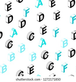 Light Blue, Green vector seamless background with 3D signs of alphabet. Modern geometrical illustration with 3D ABC english symbols. Pattern for trendy fabric, wallpapers.
