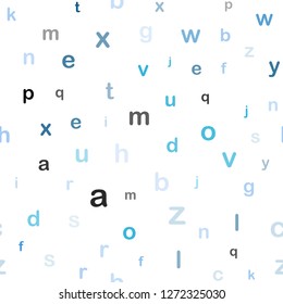 Light Blue, Green vector seamless background with signs of alphabet. Modern geometrical illustration with ABC english symbols. Texture for window blinds, curtains.