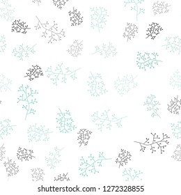 Light Blue, Green vector seamless doodle background with branches. Decorative design in Indian style on white background. Texture for window blinds, curtains.