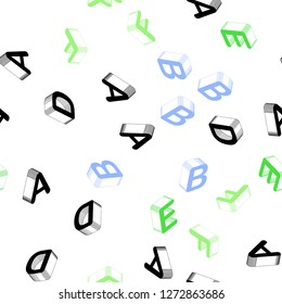 Light Blue, Green vector seamless pattern with 3D ABC symbols. Modern geometrical illustration with 3D ABC english symbols. Template for business cards, websites.