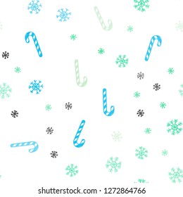 Light Blue, Green vector seamless background with tasty xmas sweets.