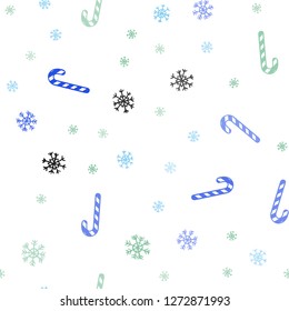 Light Blue, Green vector seamless background with sweet xmas lollipops.