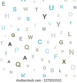 Light Blue, Green vector seamless layout with latin alphabet. Modern geometrical illustration with ABC english symbols. Design for textile, fabric, wallpapers.