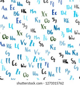 Light Blue, Green vector seamless texture with ABC characters. Colored alphabet signs with gradient on white background. Pattern for trendy fabric, wallpapers.