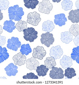 Light Blue, Green vector seamless doodle background with flowers. Shining colored illustration with flowers. Texture for window blinds, curtains.
