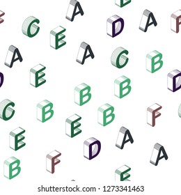 Light Blue, Green vector seamless pattern with 3D ABC symbols. Modern geometrical illustration with 3D ABC english symbols. Design for textile, fabric, wallpapers.