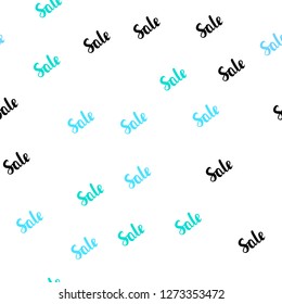Light Blue, Green vector seamless background with words of sales. Illustration with signs of sales on abstract template. Backdrop for ads, leaflets of Black Friday.