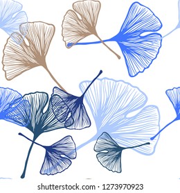 Light Blue, Green vector seamless doodle template with leaves. leaves on elegant natural pattern with gradient. Pattern for design of fabric, wallpapers.