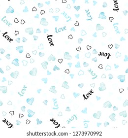 Light Blue, Green vector seamless cover with quote LOVE YOU, hearts. Colorful illustration with quote LOVE YOU, hearts. Pattern for design of fabric, wallpapers.