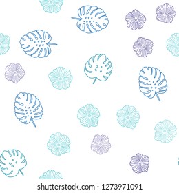 Light Blue, Green vector seamless doodle backdrop with flowers, leaves. Doodle illustration of leaves and flowers in Origami style. Design for textile, fabric, wallpapers.