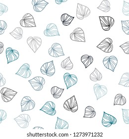 Light Blue, Green vector seamless doodle backdrop with leaves. Glitter abstract illustration with doodles and leaves. Pattern for design of window blinds, curtains.