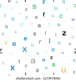 Light Blue, Green vector seamless texture with ABC characters. Modern geometrical illustration with ABC english symbols. Design for textile, fabric, wallpapers.