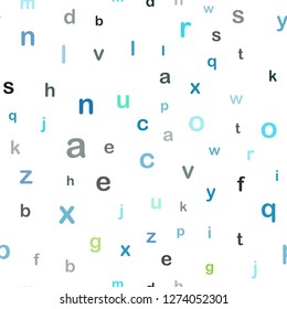 Light Blue, Green vector seamless texture with ABC characters. Blurred design in simple style with signs of alphabet. Template for business cards, websites.