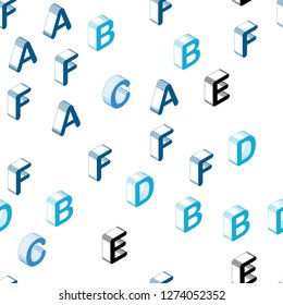 Light Blue, Green vector seamless background with 3D signs of alphabet. Shining colorful 3D illustration with isolated letters. Design for textile, fabric, wallpapers.