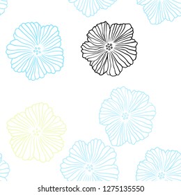 Light Blue, Green vector seamless elegant wallpaper with flowers. Flowers with gradient on white background. Pattern for trendy fabric, wallpapers.