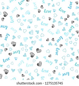 Light Blue, Green vector seamless pattern with phrase LOVE YOU, hearts. Illustration with phrase LOVE YOU, hearts for valentine's day. Design for wallpaper, fabric makers.